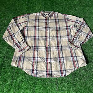 Roundtree & Yorke Button Down Easy Fit Beige Plaid Y2K Retro Style Shirt Size L